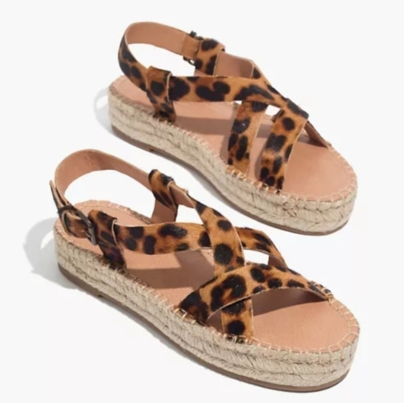NEW Madewell The Malia Espadrille Leopard Calf Hair Sandals shoes sz 10M - Picture 3 of 16